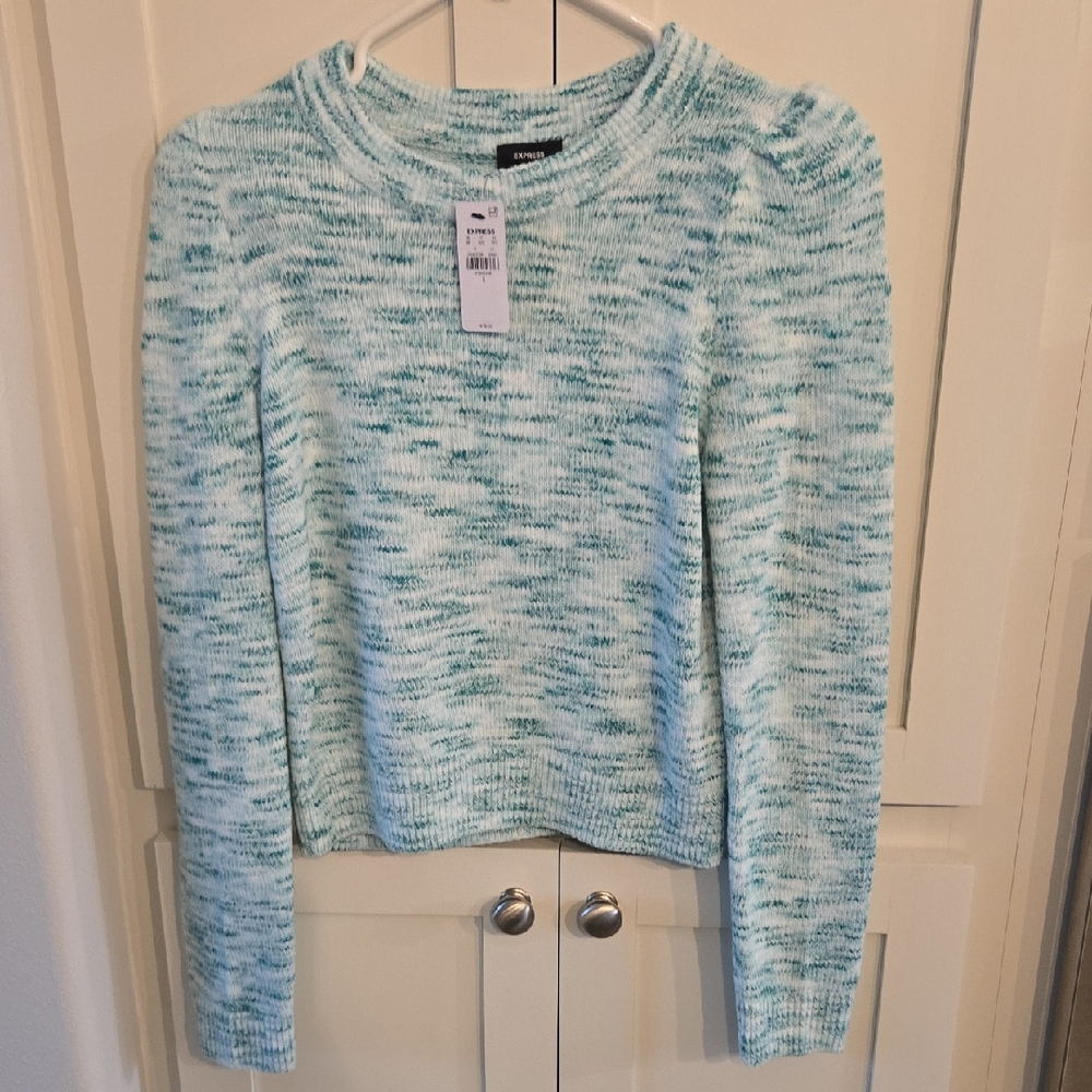 Express Aqua and White Knit Sweater